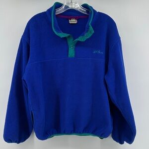 L.L. Bean Vintage Made in USA Royal Blue Snap Button Fleece with Teal Trim sz XL